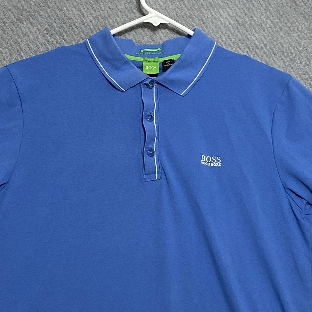Hugo Boss Polo Shirt Mens Sz XL Blue Slim Fit Green Label, Moisture Manager - Picture 2 of 13